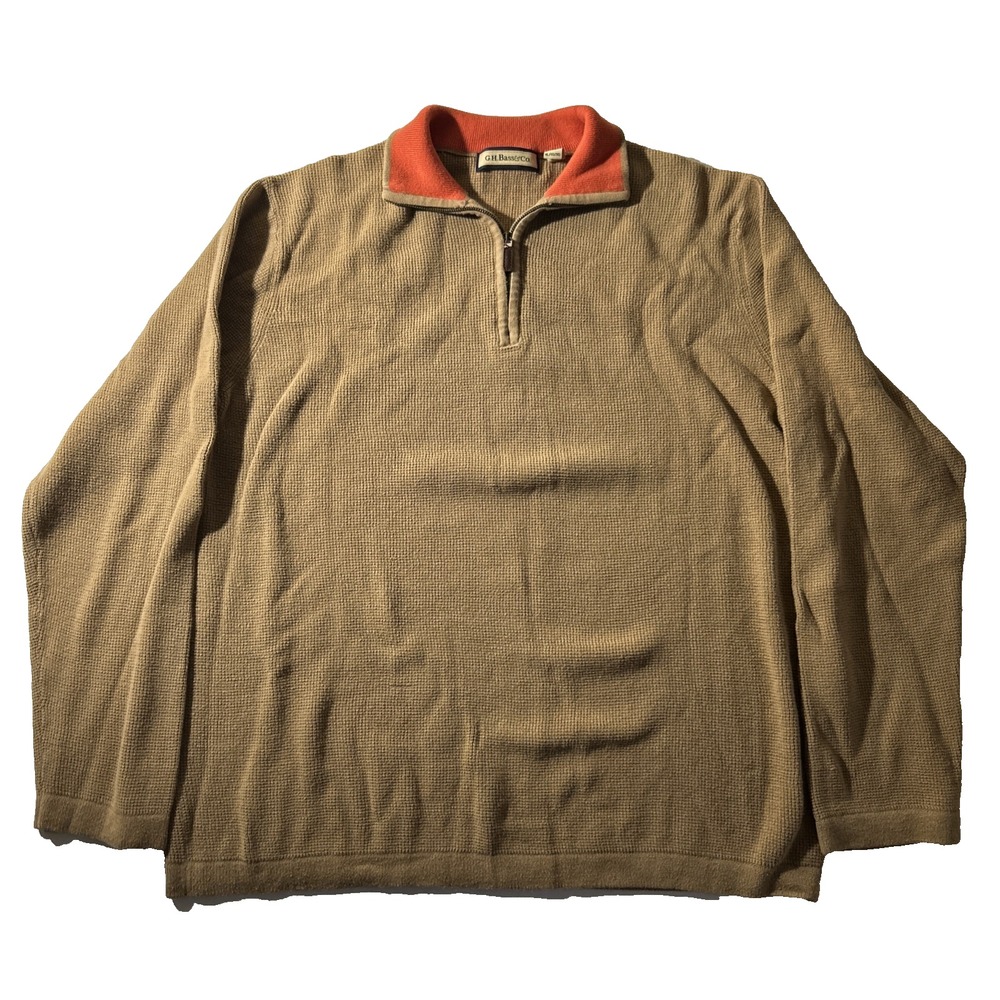 G.H. Bass & Co 1/4 Zip Pullover Sweater Men's Size XL Brown Stand up collar